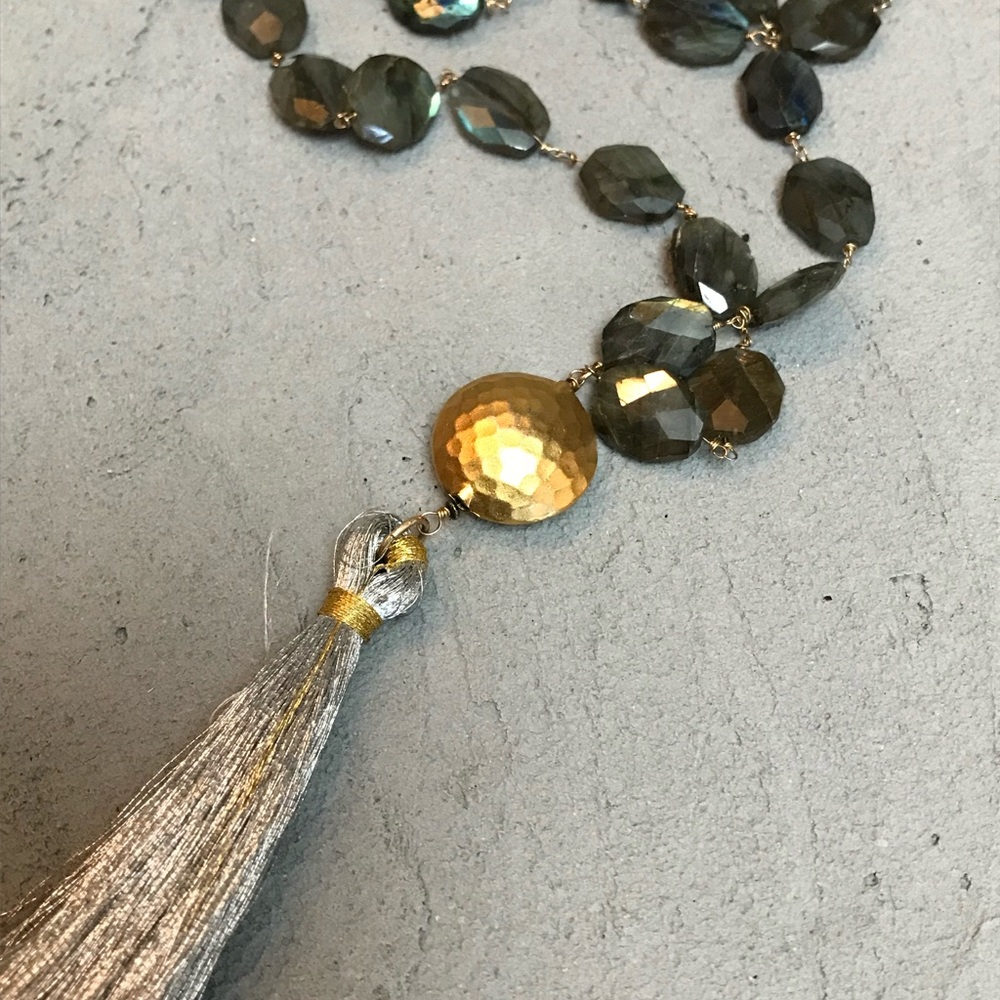 Labradorite long tassel necklace bohemian chic - Picture 7 of 8